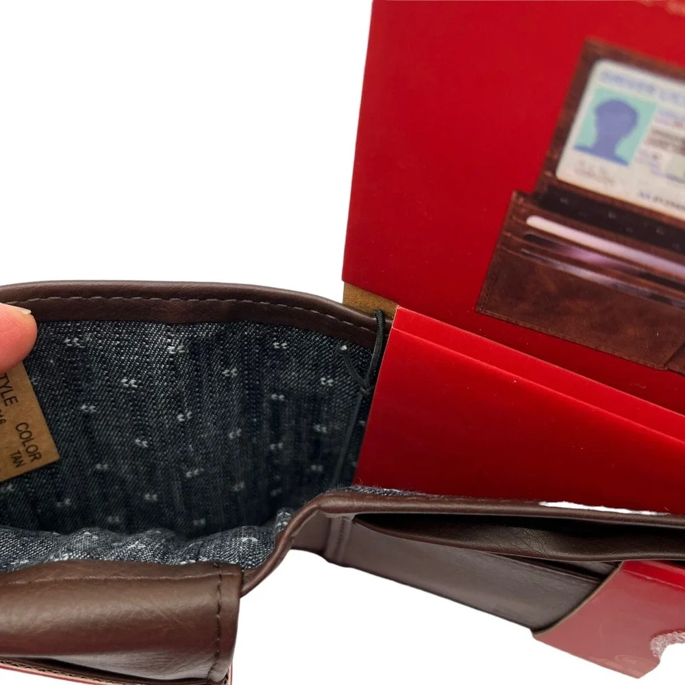 Levis Mens Bifold Wallet Brown with Flip-up ID‎ Window RFID-Blocking